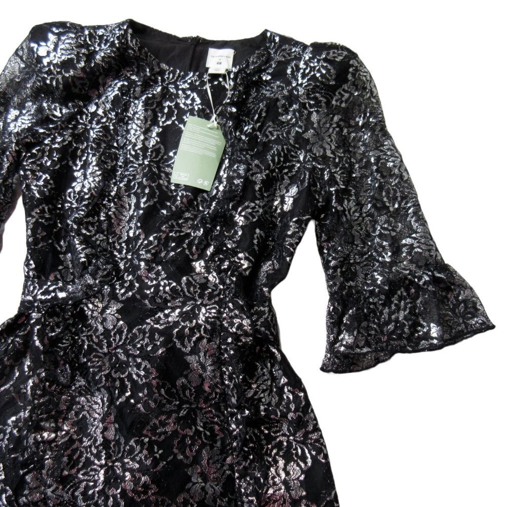 NWoT The Vampire's Wife x H&M Mystique Mini Silver Black Metallic Lace Dress S - Picture 2 of 5